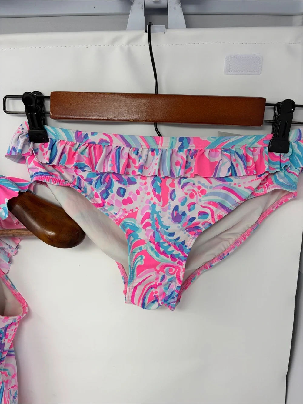 Lilly Pulitzer Girls Pink & Aqua Ruffle Two-Piece Swimsuit Size 10